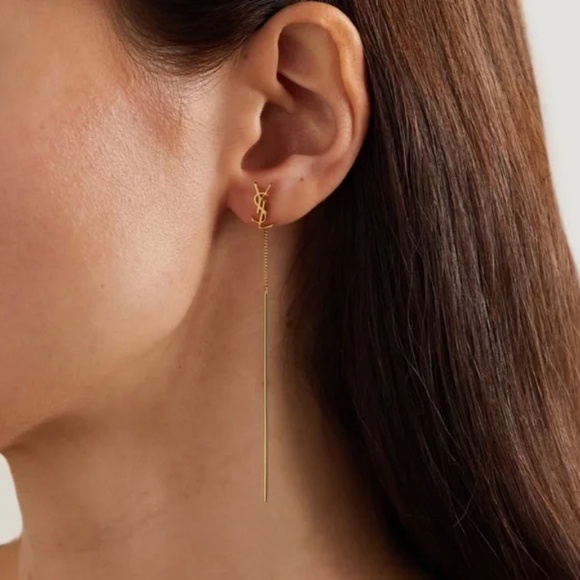 Saint Laurent Opyum Ysl Threader Earrings in Metallic - Picture 1 of 3
